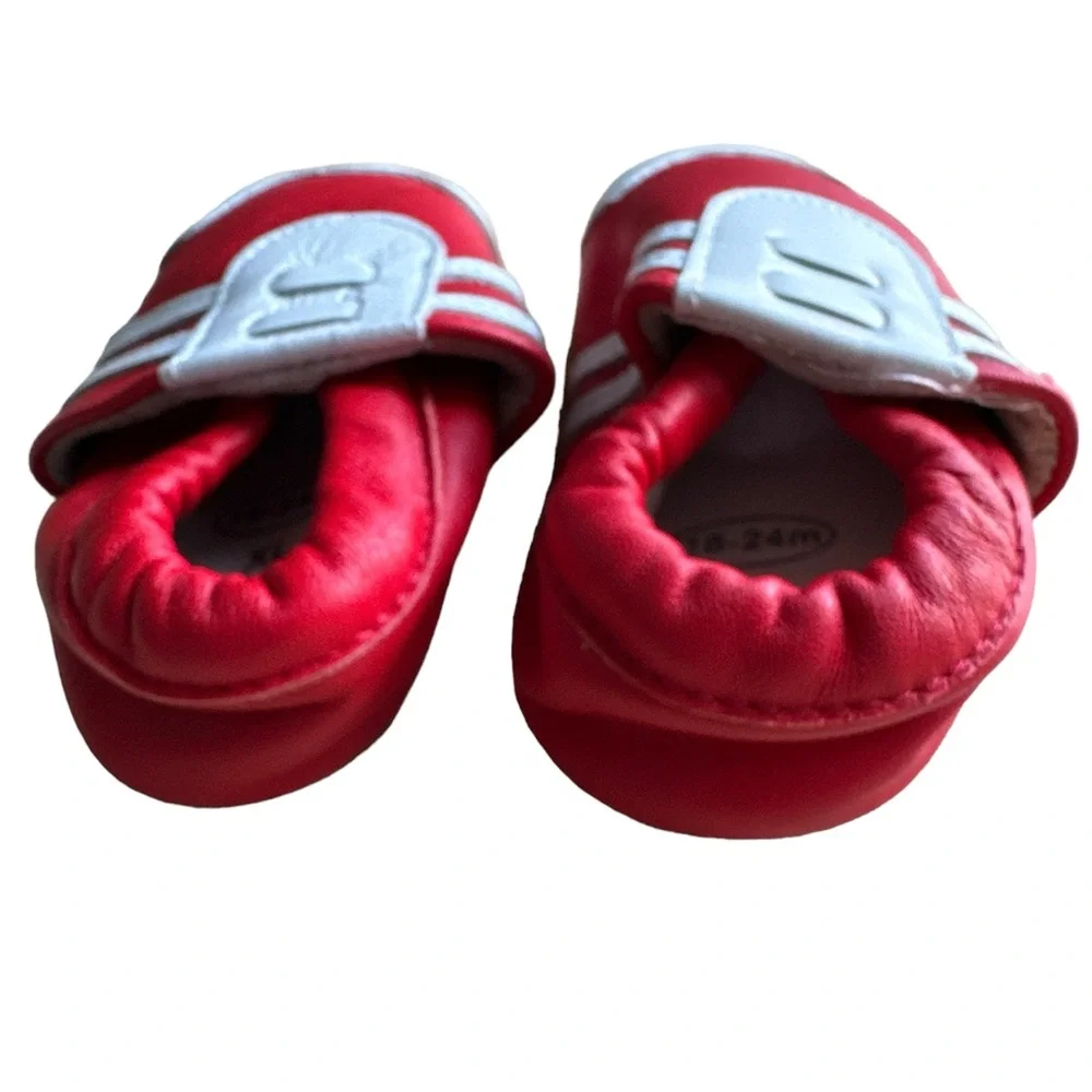 Baby Boy & Girl Leather Shoes Toddler Soft Sole First Walking Crib Red & White